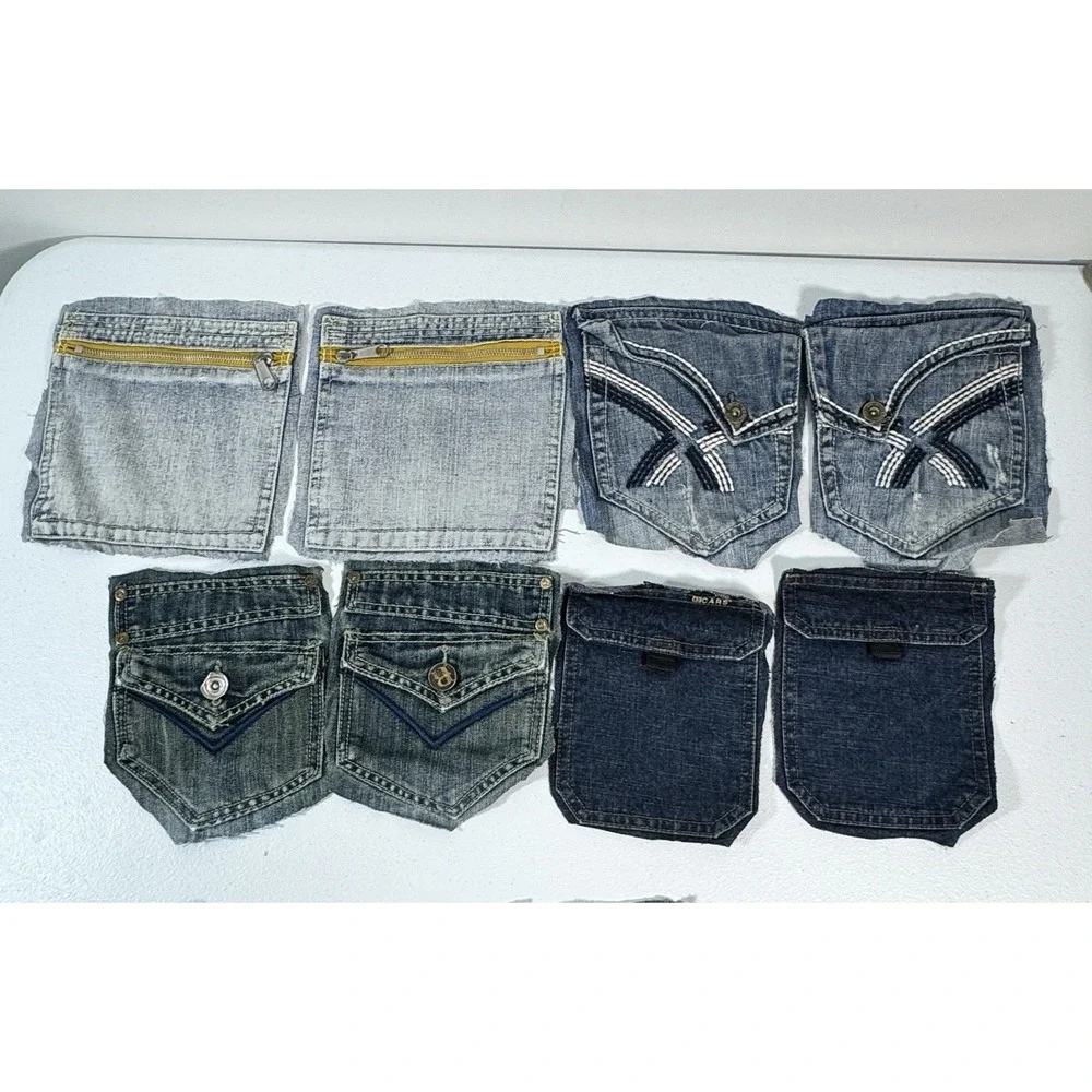 7 Denim Jean Flap Back Pockets Embroidered Quilting Sewing Crafts Upcycle